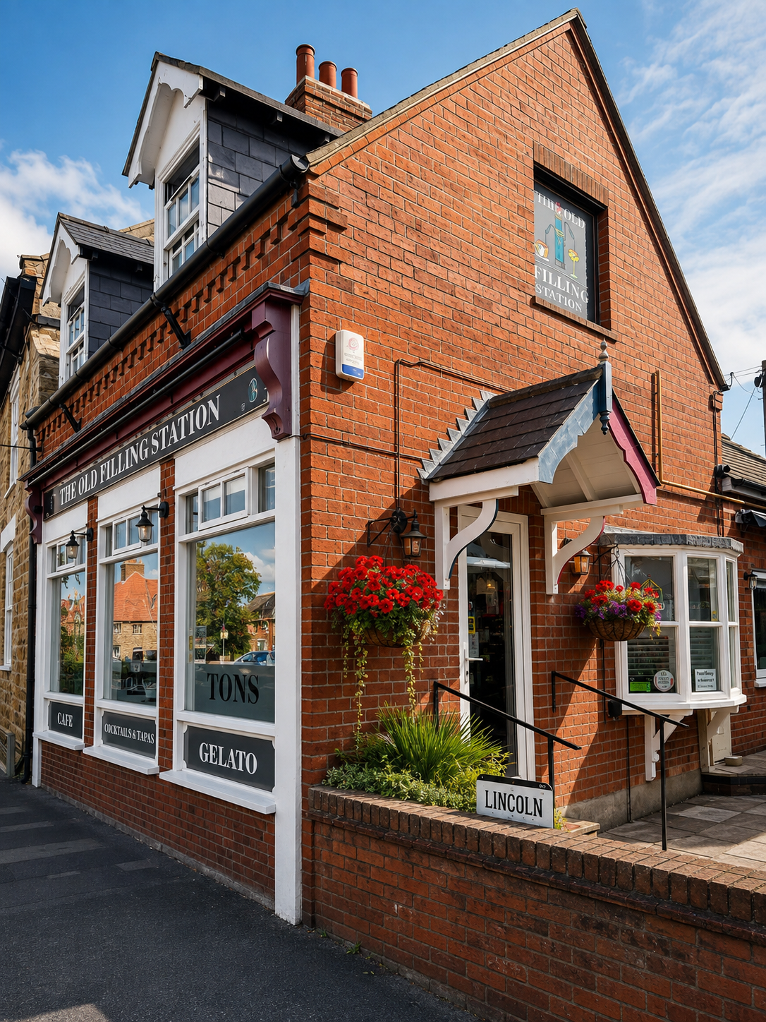 The Old Filling Station cafe exterior on Navenby's High Street